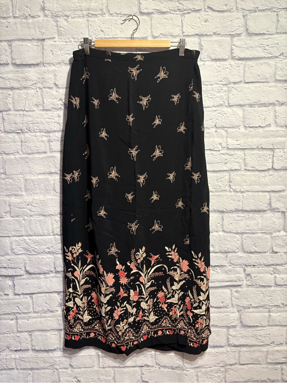 Black Floral Wrap Maxi Skirt Size 16